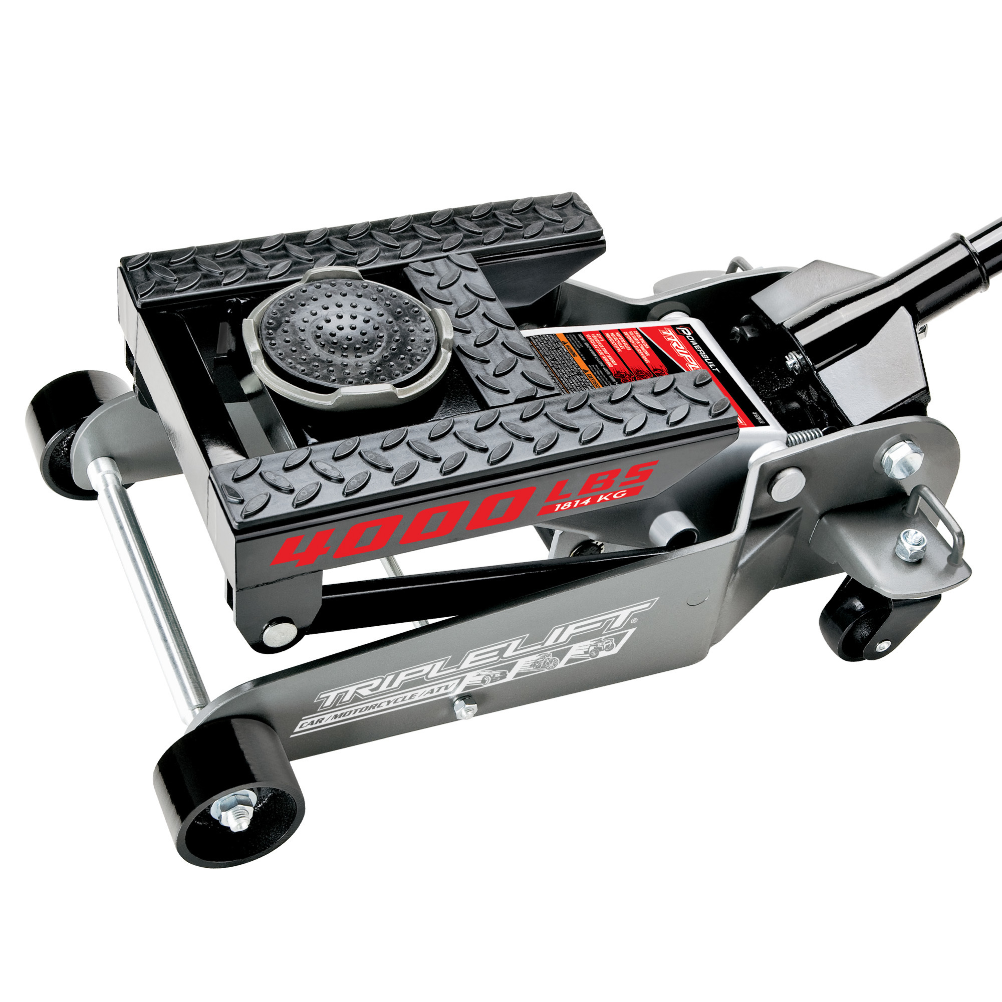 Powerbuilt, 2 Ton Triple Lift Floor Jack, Lift Capacity 2 Tons, Max. Lift Height 17.5 in, Model# 620422E